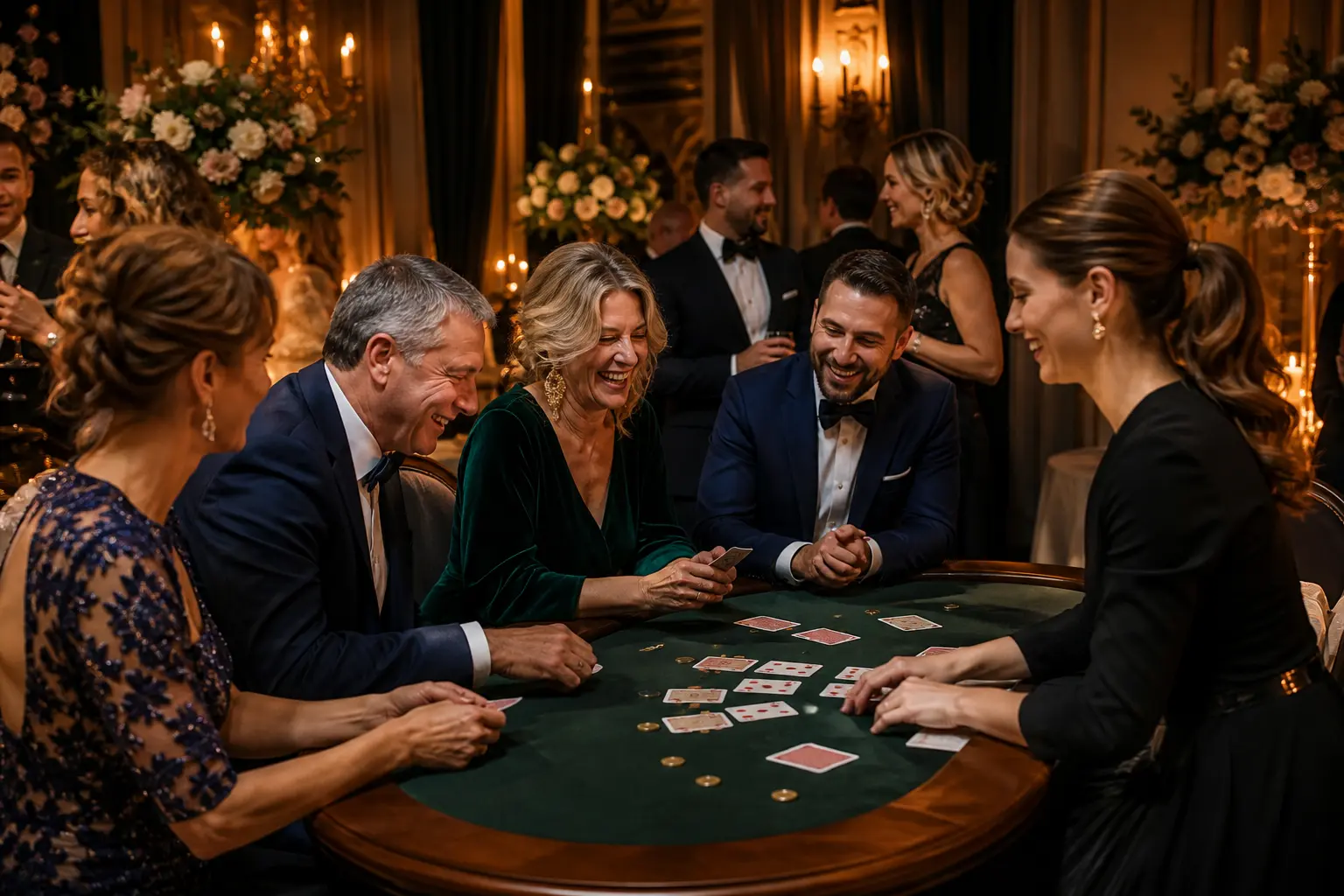 Goście weselni bawiący się przy eleganckim stole rozrywki