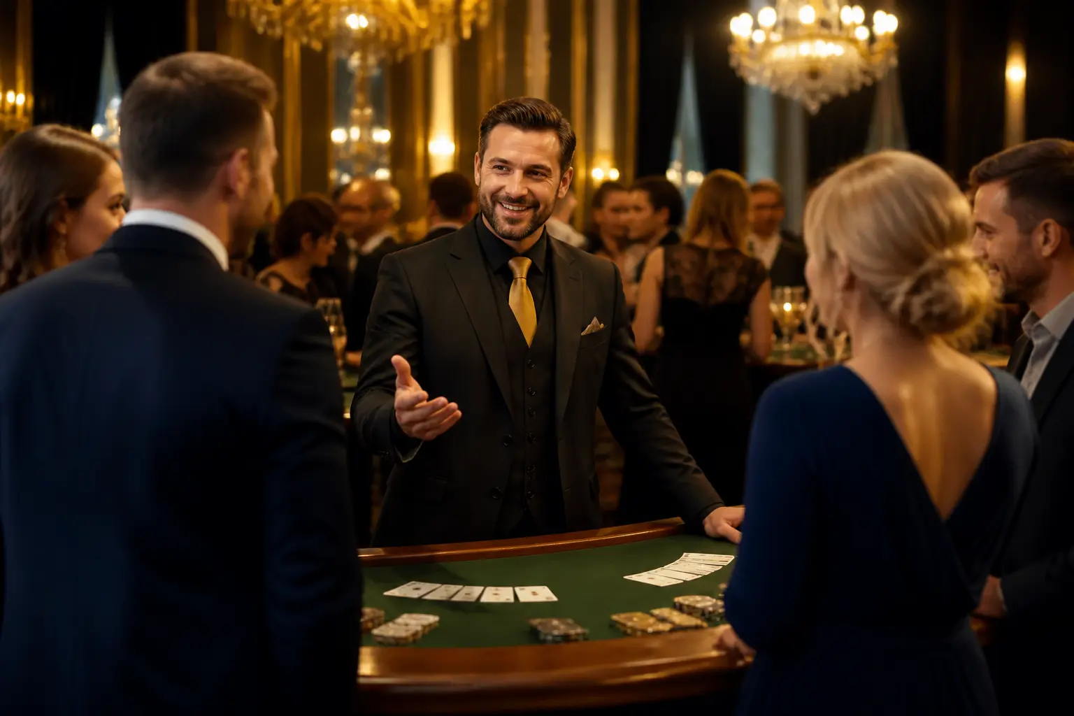 Profesjonalny prowadzący przy eleganckim stole rozrywki